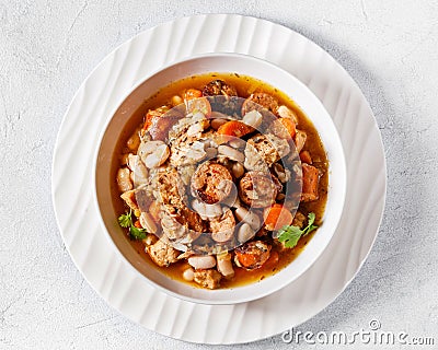 french cassoulet of chicken, sausages, white beans Stock Photo