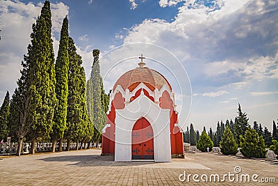 French chapel and graveyards in military cemetery in Thessaloniki Editorial Stock Photo