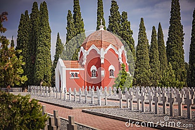 French chapel and graveyards in military cemetery in Thessaloniki Editorial Stock Photo