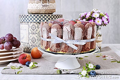 French charlotte cake with summer fruits Stock Photo