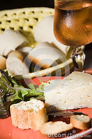 French cheese appetizer with Rose wine Stock Photo