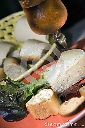 French cheese appetizer with Rose wine Stock Photo