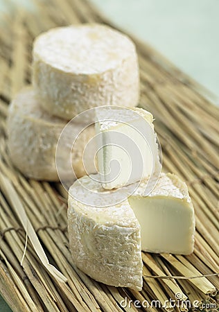 French Cheese Called Crottin, Cheese made with Goat Milk Stock Photo
