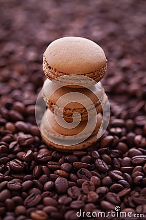 French coffee macaroons and coffee beans Stock Photo