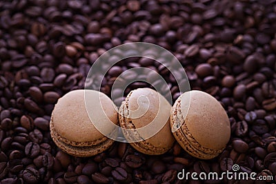 French coffee macaroons and coffee beans Stock Photo