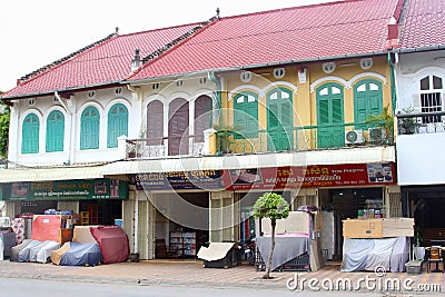 French colonial buildings shops, Battambang, Cambodia Editorial Stock Photo