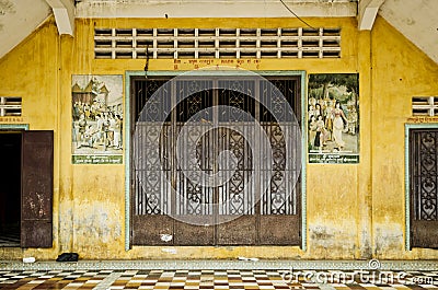 French colonial house building detail in battambang old town cam Editorial Stock Photo