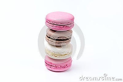 French Colorful Macarons Colorful Pastel Macarons on White Background Pink Brown White Macaron Stock Photo