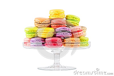 French colorful macarons in a glass cake stand Stock Photo