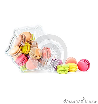 French colorful macarons in a glass jar Stock Photo