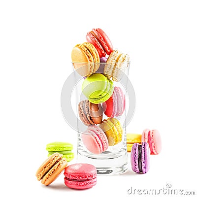 French colorful macarons in a glass Stock Photo