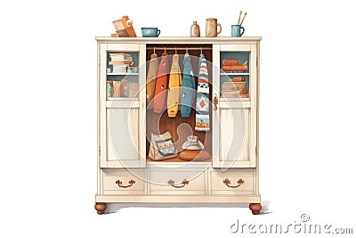 french country wardrobe made of rustic wood, magazine style illustration Cartoon Illustration