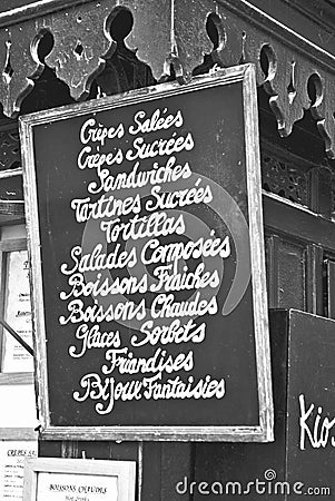 French creperie sign in black and white Stock Photo