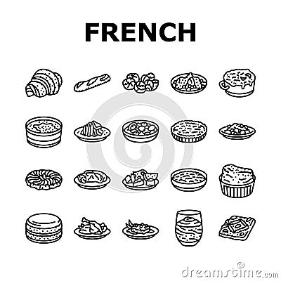 french cuisine food meal icons set vector Vector Illustration