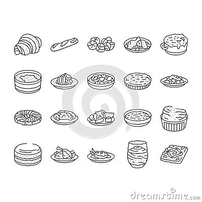 french cuisine food meal icons set vector Vector Illustration