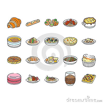 french cuisine food meal icons set vector Vector Illustration