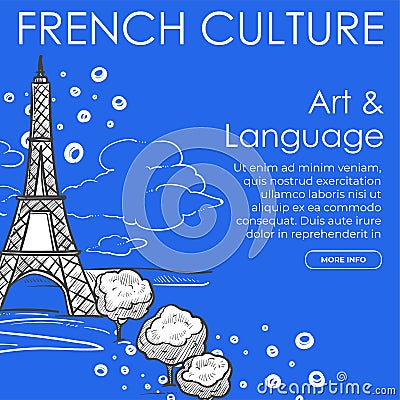 French culture, art and language website page Vector Illustration
