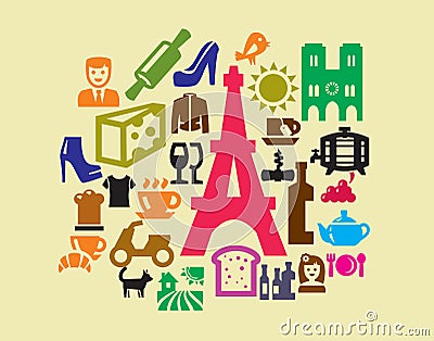 French culture icons Vector Illustration