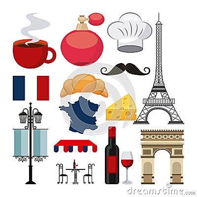 french culture set icons Cartoon Illustration