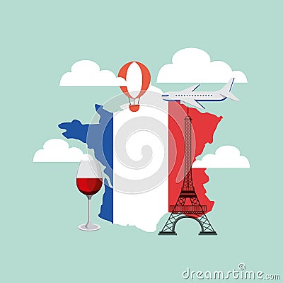 french culture set icons Cartoon Illustration