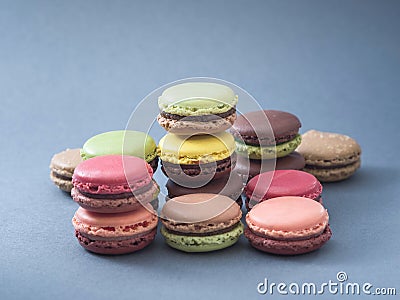 French dessert macarons color and taste variations. Stock Photo