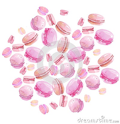 French dessert. pink color vanilla assorted macarons. Cartoon Illustration