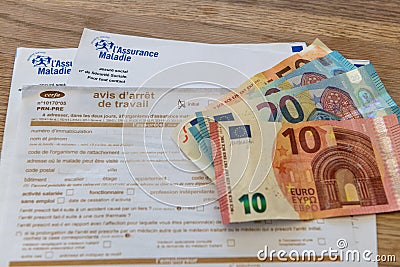 French document of sick leave Editorial Stock Photo