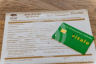 French document of sick leave Editorial Stock Photo