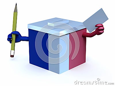 French election ballot box with arms, pencil and envelope on han Cartoon Illustration