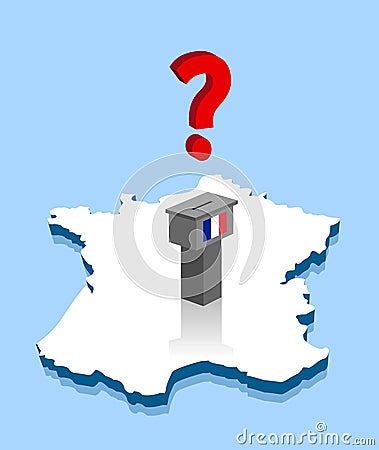 French election results with question mark and voting ballot over France map Vector Illustration