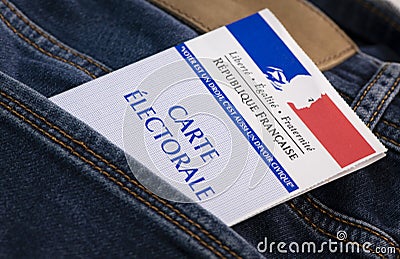 French electoral voter card official government allowing to vote paper in jeans back pocket Stock Photo