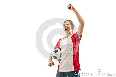 French fan celebrating on white background Stock Photo