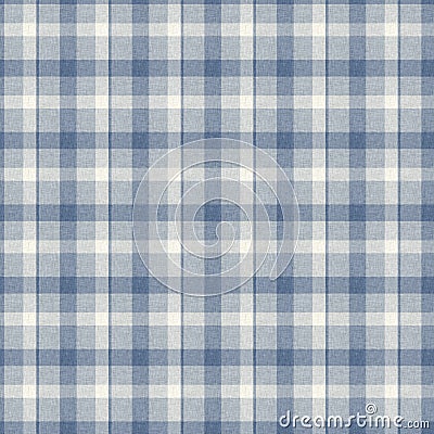 French farmhouse woven blue plaid check seamless linen pattern. Rustic tonal country kitchen gingham fabric effect Stock Photo