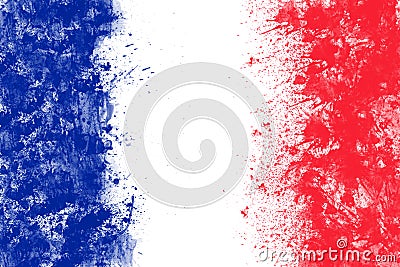 French flag created from splash colours blue white red. Stock Photo