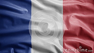 French flag waving in the wind. Close up of France banner blowing soft silk Stock Photo