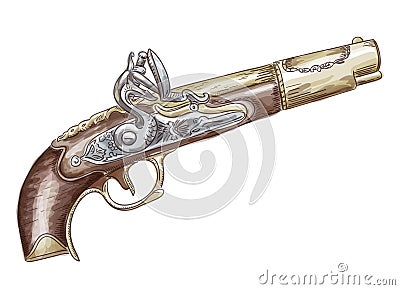 French flintlock antique pistol Vector Illustration