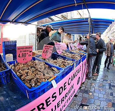 French food market selling oysters Editorial Stock Photo