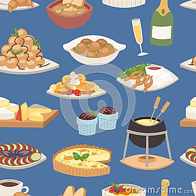 French food vector traditional delicious cuisine meal healthy dinner lunch continental frenchman gourmet plate dish Vector Illustration