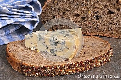 French Fourme d'Ambert cheese on bread Stock Photo