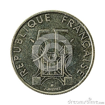 5 french franc coin 1989 obverse Editorial Stock Photo