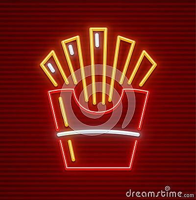 French-fried potatoes in paper cup neon icon Vector Illustration