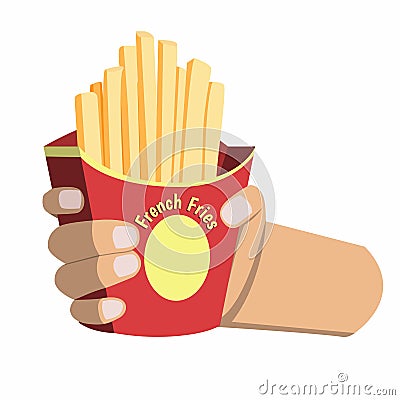 Hand Holding French Fries. Potato Snack Fast Food Menu Symbol Object in Illustration Vector Vector Illustration