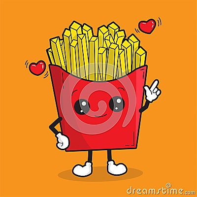 Cute french fries character vector design Vector Illustration