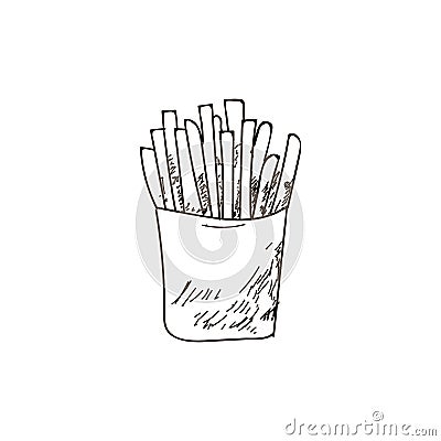 French fries , fast food background. Hand drawn illustration Cartoon Illustration