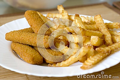 French fries and fish sticks Stock Photo