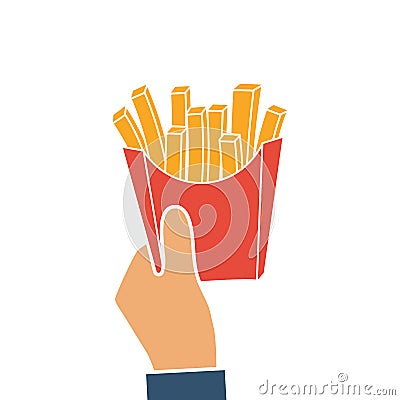 French fries in hands of men Vector Illustration