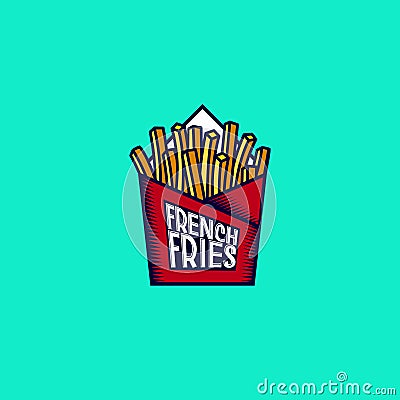 French fries icon. Fried potato logo. Fast food emblem. French fries into pack. Vector Illustration