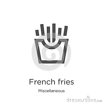 french fries icon vector from miscellaneous collection. Thin line french fries outline icon vector illustration. Outline, thin Vector Illustration