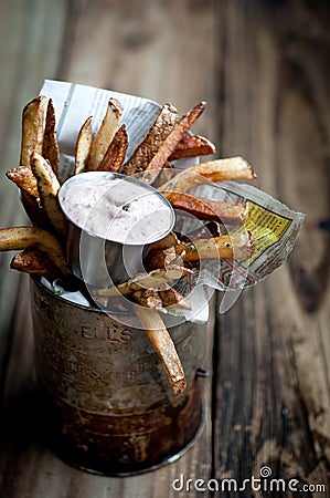 French Fries with Kalamata Olive Dip Stock Photo