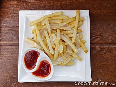 French Fries with Ketchup Stock Photo